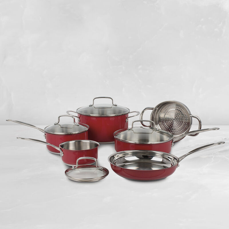 Red – 10-Piece Classic Collection Metallic Stainless Steel Cookware Set